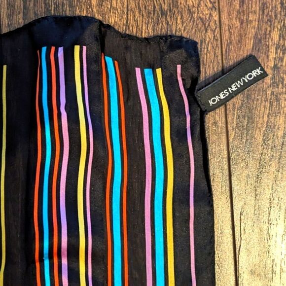 Jones New York 100% Silk Sheer Rainbow Stripe Polka Dot Long Scarf - Picture 9 of 10